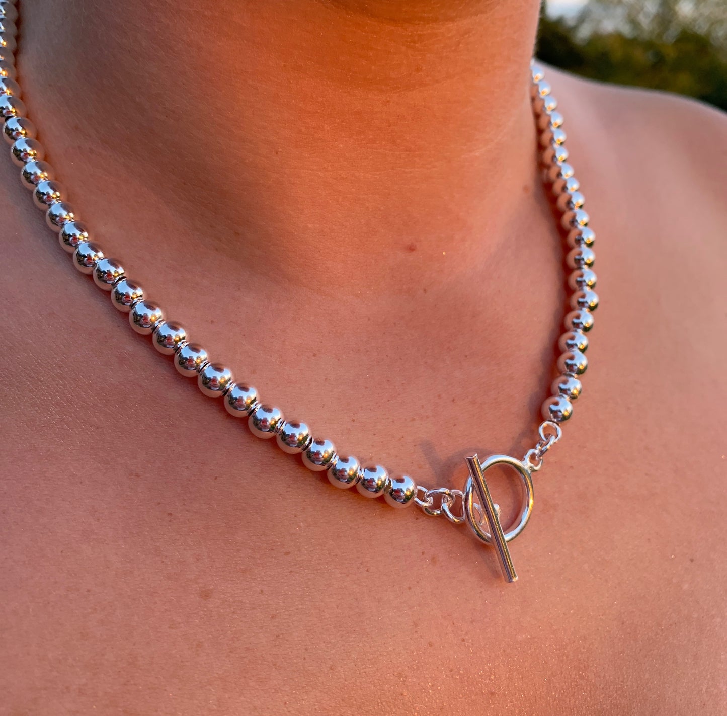 Silver T Bar Link Necklace