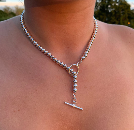 Silver T Bar Link Necklace