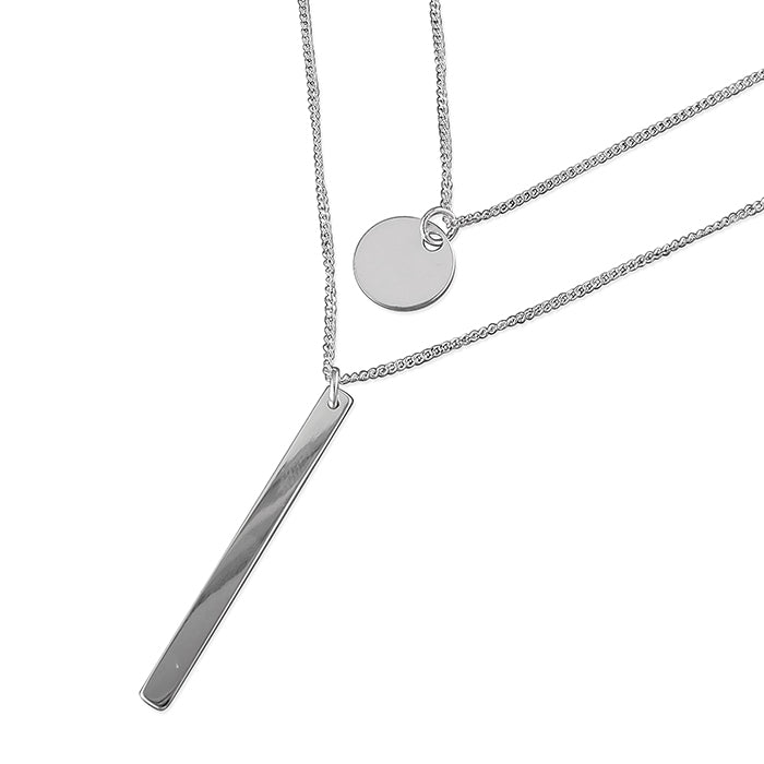 Twin Silver Disc and Bar Necklace